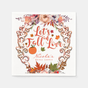 Let's Fall In Love Autumn Floral Wedding Paper Napkins