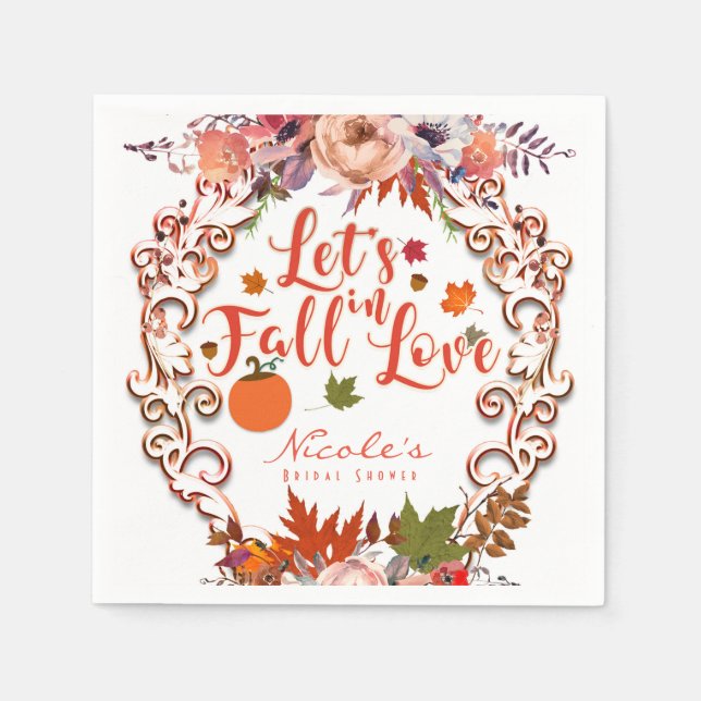Let's Fall In Love Autumn Floral Wedding Paper Napkins (Front)
