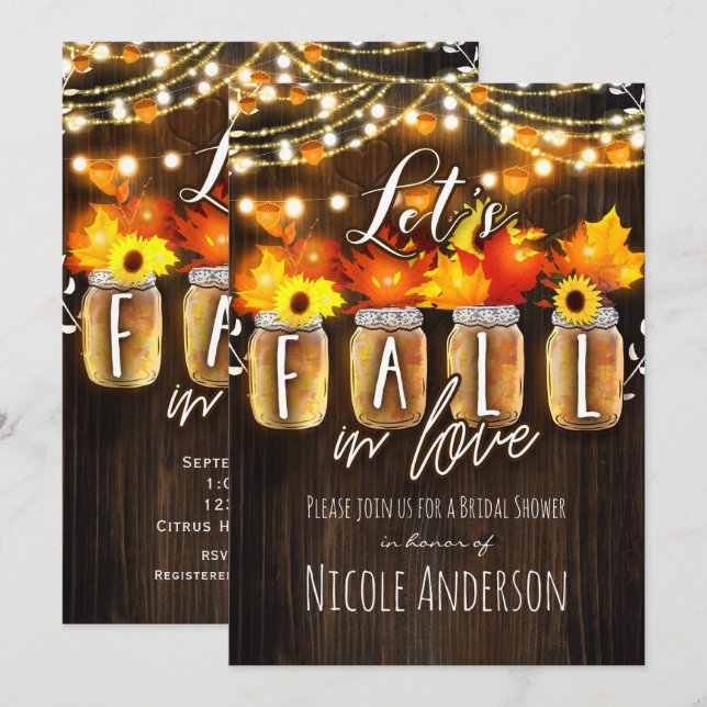 Let's Fall in Love Autumn Leaves & Lights Bridal Invitation (Front/Back)
