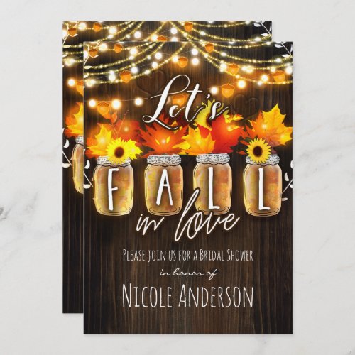 Lets Fall in Love Autumn Leaves  Lights Bridal Invitation