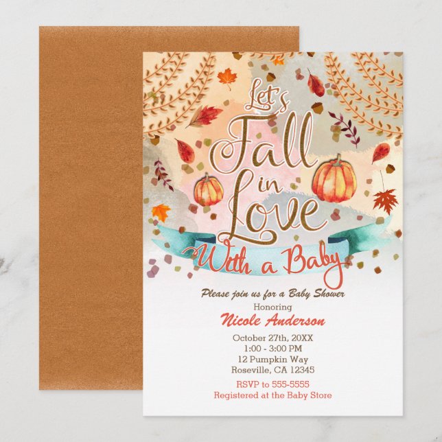 Let's Fall in Love Autumn Pumpkin Baby Shower Invitation (Front/Back)