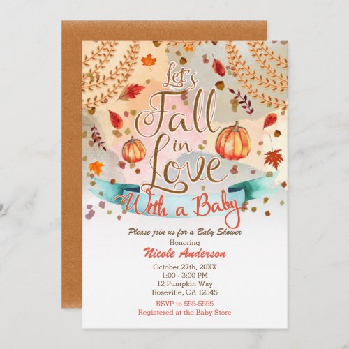 Lets Fall in Love Autumn Pumpkin Baby Shower Invitation