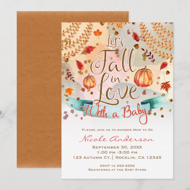 Let's Fall in Love Baby Shower Autumn Leaves Invitation (Front/Back)