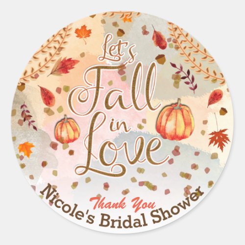 Lets Fall in Love Bridal Shower Autumn Leaves Classic Round Sticker