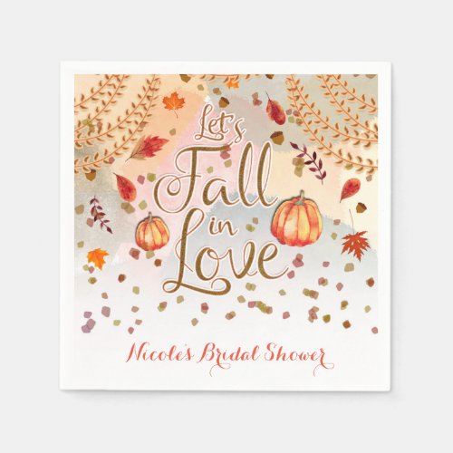 Lets Fall in Love Bridal Shower Autumn Leaves Napkins
