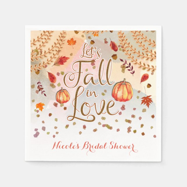 Let's Fall in Love Bridal Shower Autumn Leaves Napkins (Front)