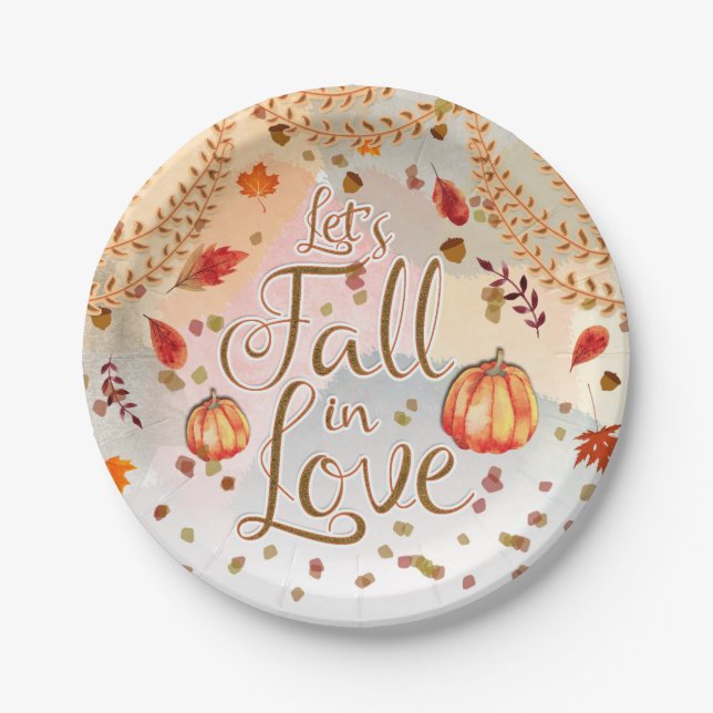 Let's Fall in Love Bridal Shower Autumn Leaves Paper Plates (Front)
