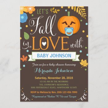 Let's Fall In Love  Pumpkin Baby Shower Invitation by ApplePaperie at Zazzle