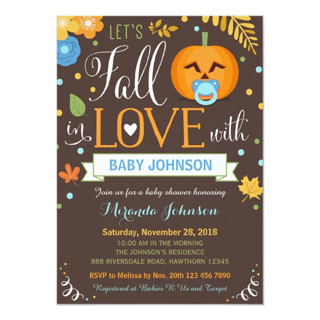 Let's Fall In Love, Pumpkin Baby Shower Invitation