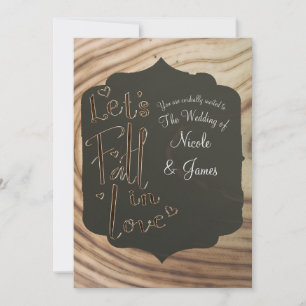 Let's Fall in Love Rustic Wood Minimal Wedding Inv Invitation