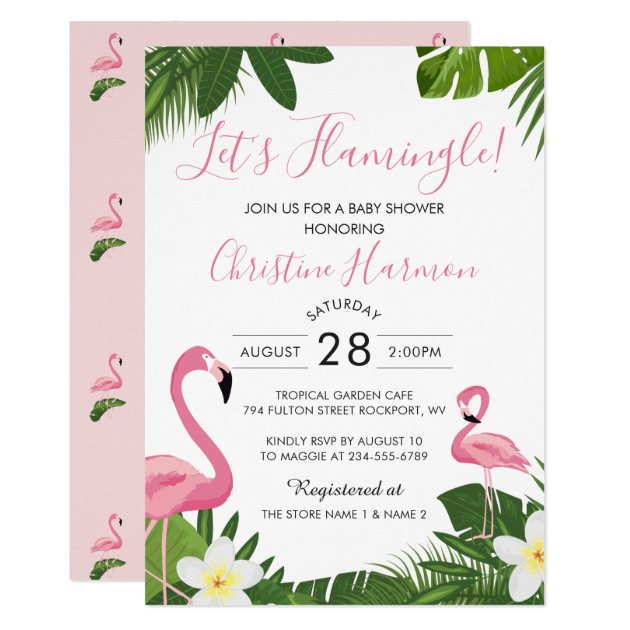 Let's Famingle Tropical Pink Flamingo Baby Shower Invitation
