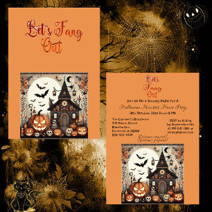 Let's Fang Out Script Modern Haunted House Party Invitation