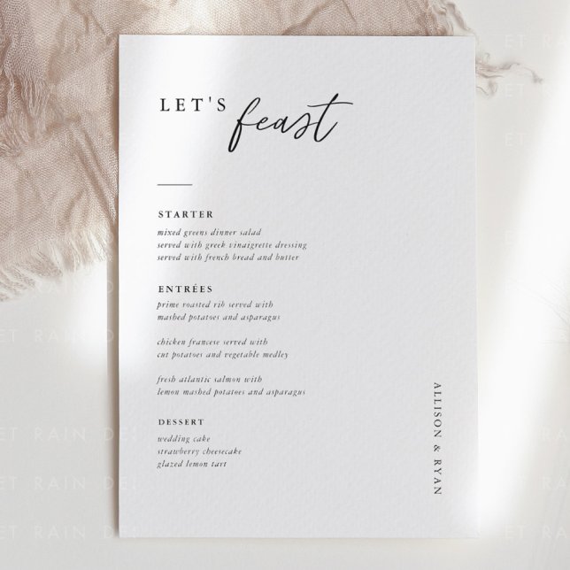 Let's Feast Minimalist Wedding Menu Cards (Creator Uploaded)