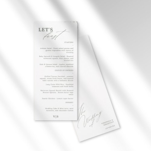 Lets Feast Modern Calligraphy Green Wedding Menu