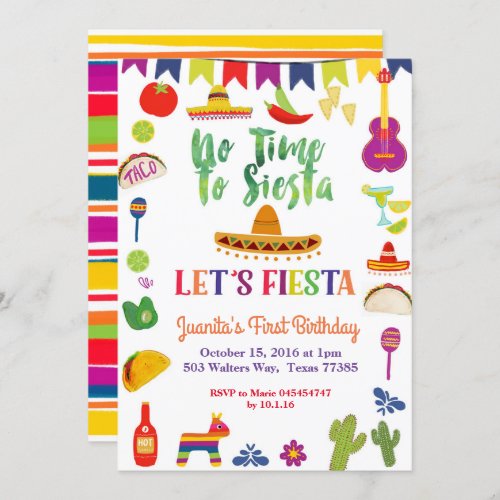 Lets Fiesta 1st birthday Invitation