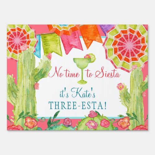 Lets Fiesta 3rd Birthday Party Cactus Flower  Sign