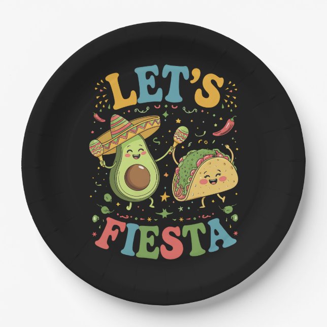 Let's Fiesta Avocado And Tacos Cinco De Mayo Paper Plates (Front)