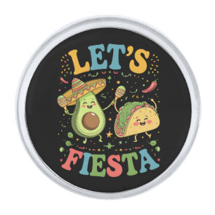 Let's Fiesta Avocado And Tacos Cinco De Mayo Silver Finish Lapel Pin