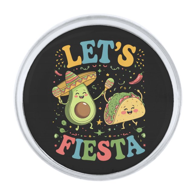 Let's Fiesta Avocado And Tacos Cinco De Mayo Silver Finish Lapel Pin (Front)