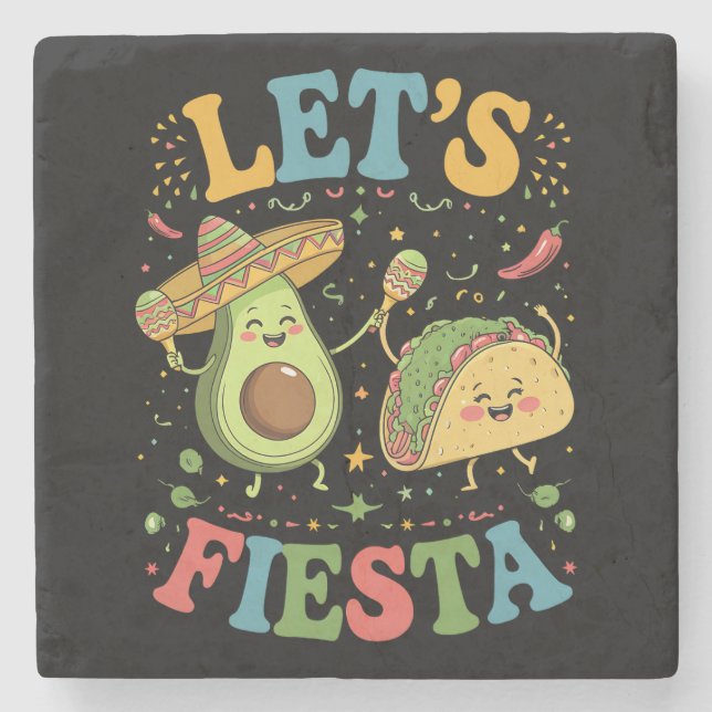Let's Fiesta Avocado And Tacos Cinco De Mayo Stone Coaster (Front)