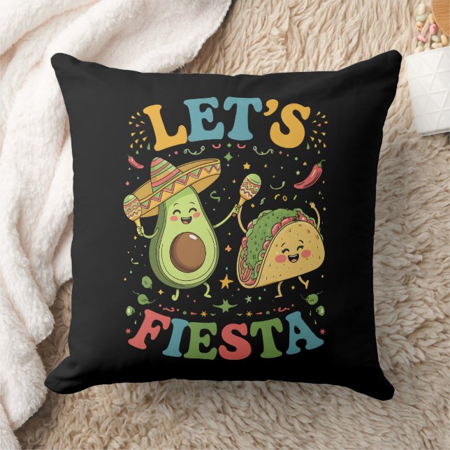 Let's Fiesta Avocado And Tacos Cinco De Mayo Throw Pillow (Blanket)