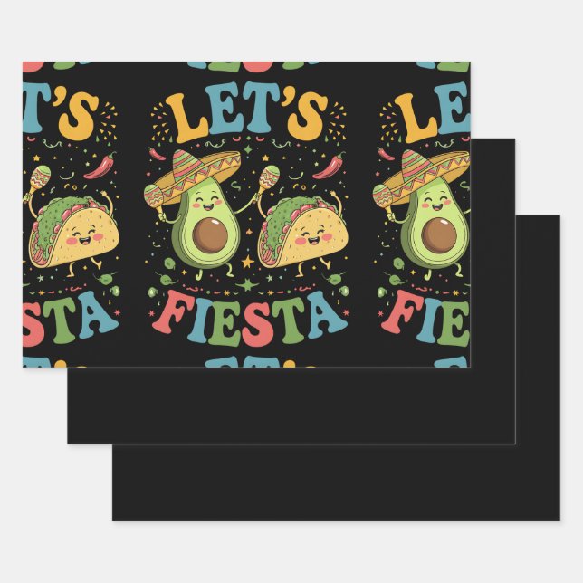Let's Fiesta Avocado And Tacos Cinco De Mayo Wrapping Paper Sheets (Set)