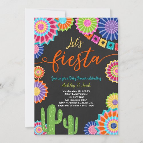 Lets Fiesta Baby Shower invitation Mexican Cactus