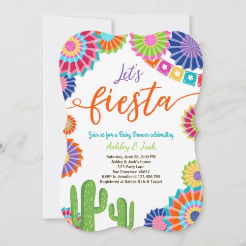 Lets Fiesta Baby Shower invitation Mexican Cactus