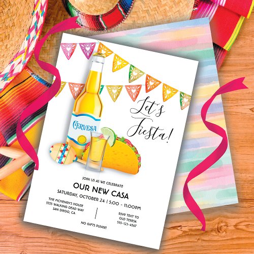 Lets Fiesta Beer tequila shot taco New Home  Invitation