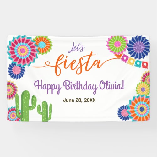 Lets Fiesta Birthday banner Mexican Cactus Floral