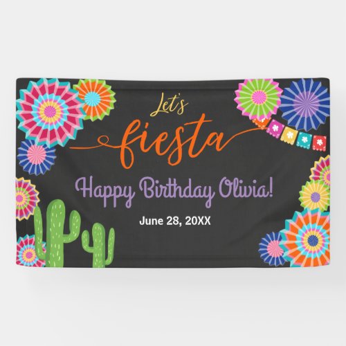 Lets Fiesta Birthday banner Mexican Cactus Floral