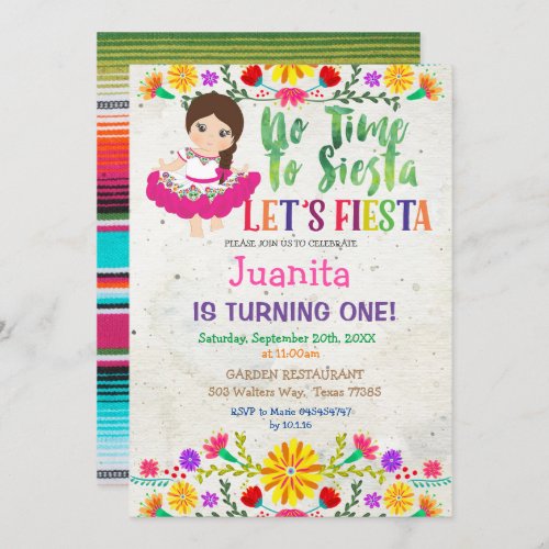 Lets Fiesta Birthday Fiesta No Time to Siesta Invitation