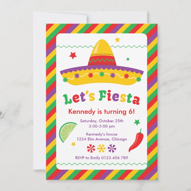 Let's Fiesta! Birthday Party Invitation (Front)