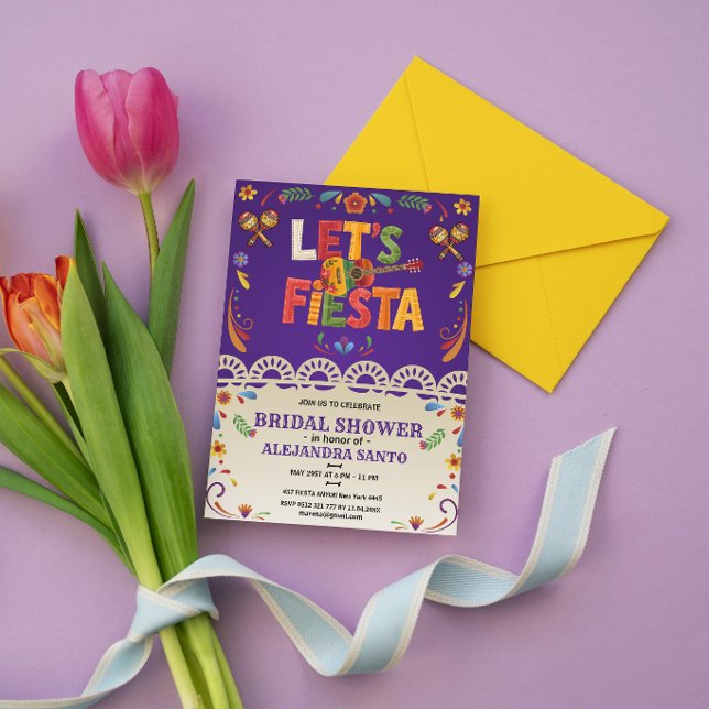 Let's Fiesta Bridal Shower Mexican Floral Invitation (let's fiesta bridal shower invitations colorful cinco de mayo mexican floral)
