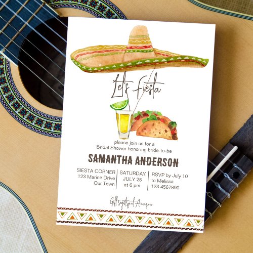 Lets fiesta bridal shower tacos and tequila invitation