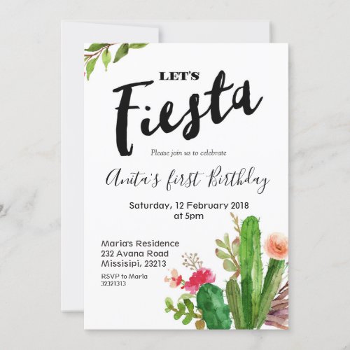 Lets Fiesta Cactus Birthday Invitation