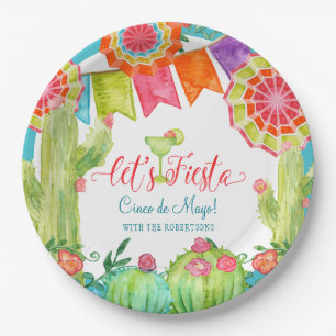 Lets Fiesta Cactus Blue Cinco de Mayo Margarita Paper Plates