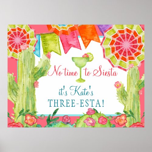 Lets Fiesta  Cactus Flower 3rd Birthday Party Poster