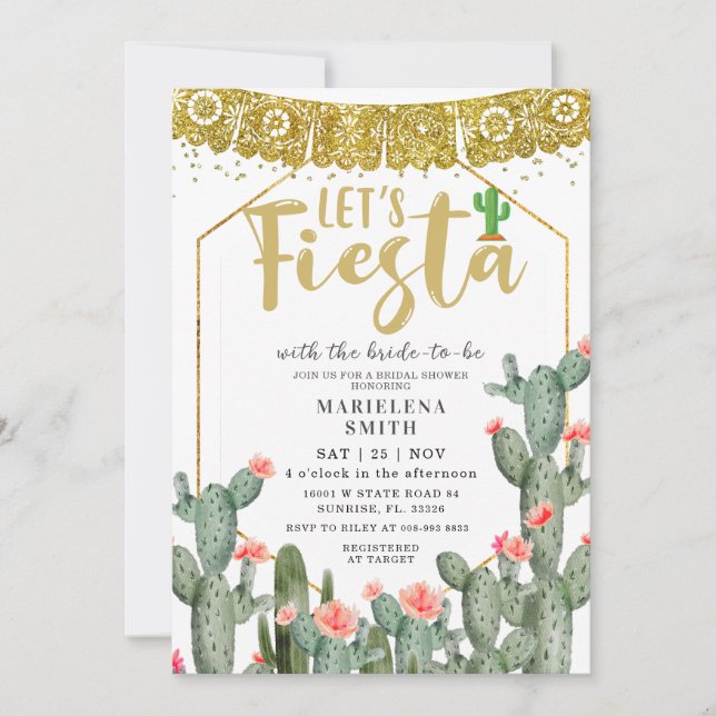 Let's Fiesta Cactus Mexican Bridal Shower Invitation (Front)