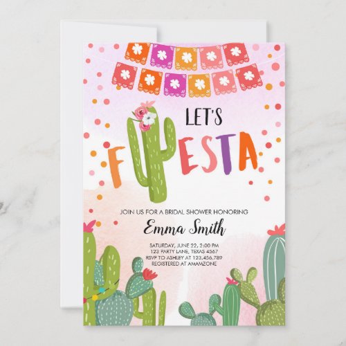 Lets Fiesta Cactus Mexican Fiesta Couples Shower Invitation