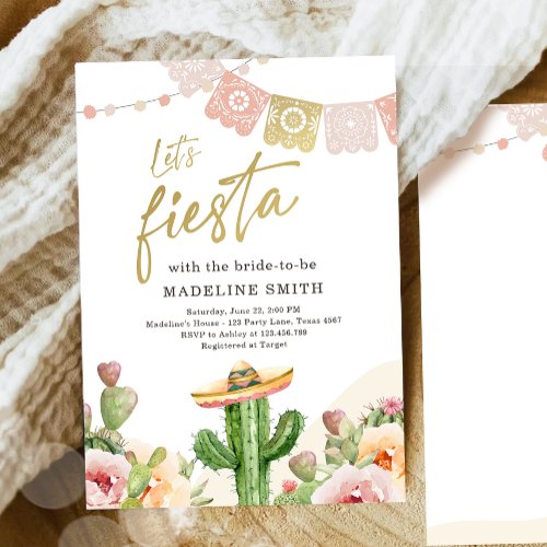 Lets Fiesta Cactus Watercolor Bridal Shower Invit Invitation