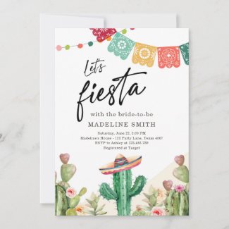 Let's Fiesta Cactus Watercolor Bridal Shower Invitation