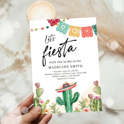 Lets Fiesta Cactus Watercolor Bridal Shower Invitation