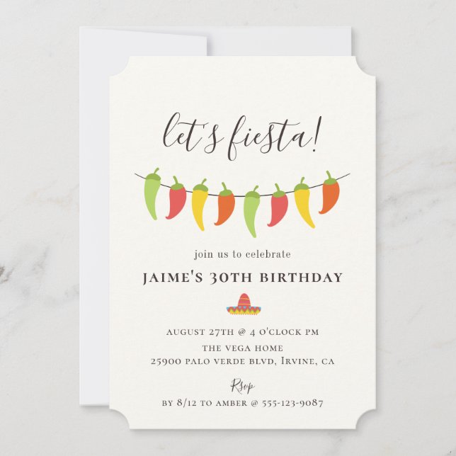 Let's Fiesta Chili Pepper Birthday Party Invitation (Front)
