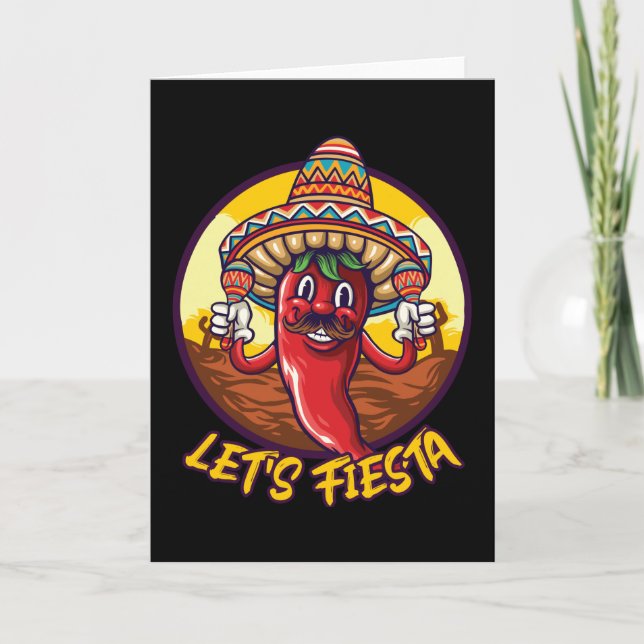 Let's Fiesta Chili Sombrero Rattles Mexico Card (Front)
