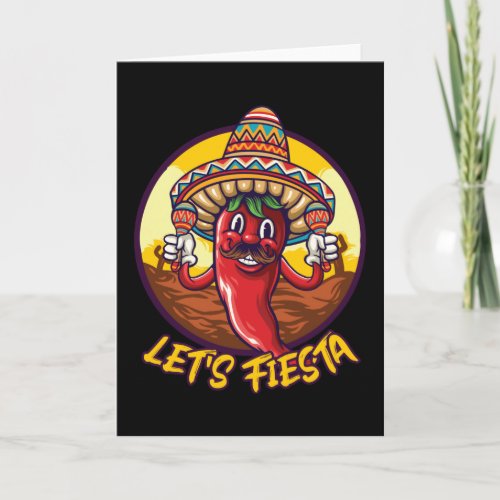 Lets Fiesta Chili Sombrero Rattles Mexico Card