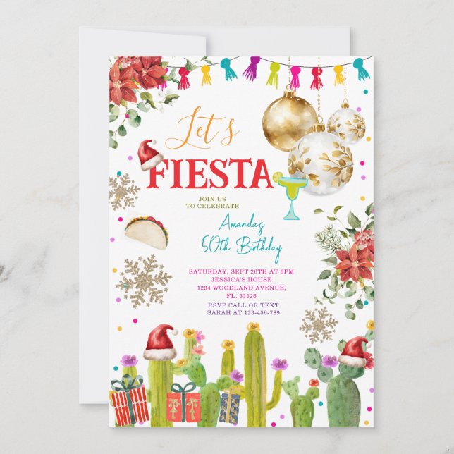 Let's Fiesta Christmas Mexican 50th Birthday Party Invitation (Front)
