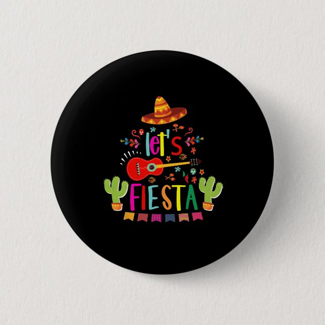Let's Fiesta Cinco De Mayo Guitar Funny Mexican Pa Button (Front)