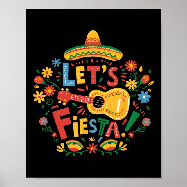Let's Fiesta Cinco De Mayo Guitar Funny Mexican Pa Poster (Front)