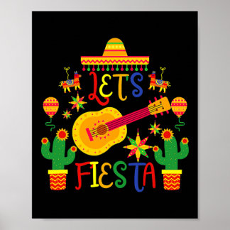 Let's Fiesta Cinco De Mayo Mexican Guitar Cactus  Poster